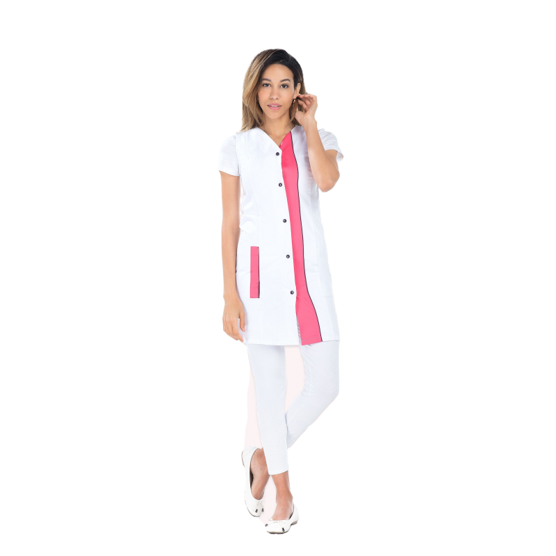 Blouse femme sans manche REMI Lisa Blanc/Fuchsia. Vu de face