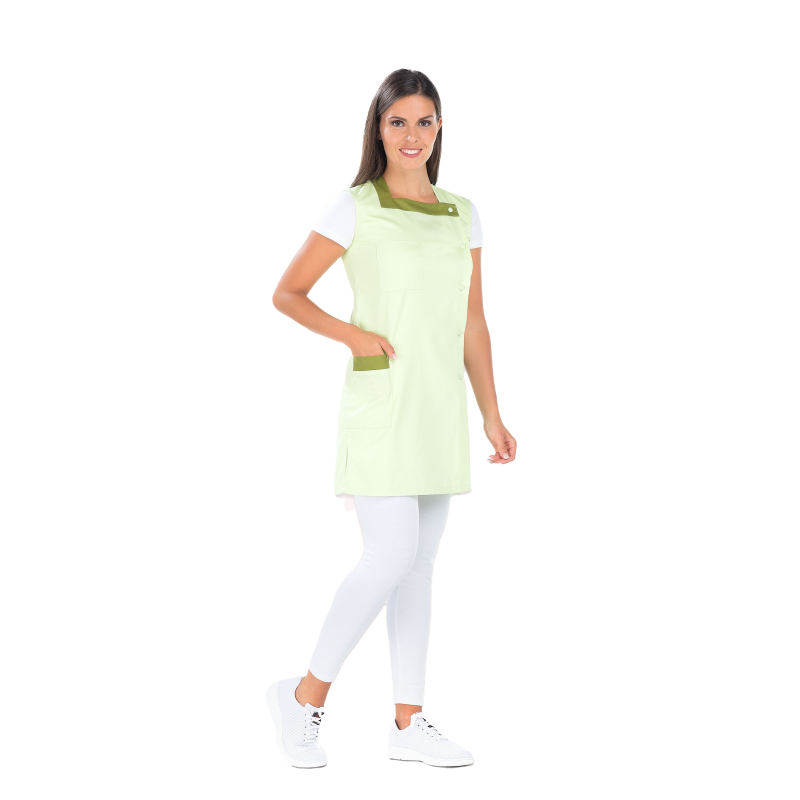 Blouse de travail sans manches REMI Jade Anis/Fougère. Vu de face