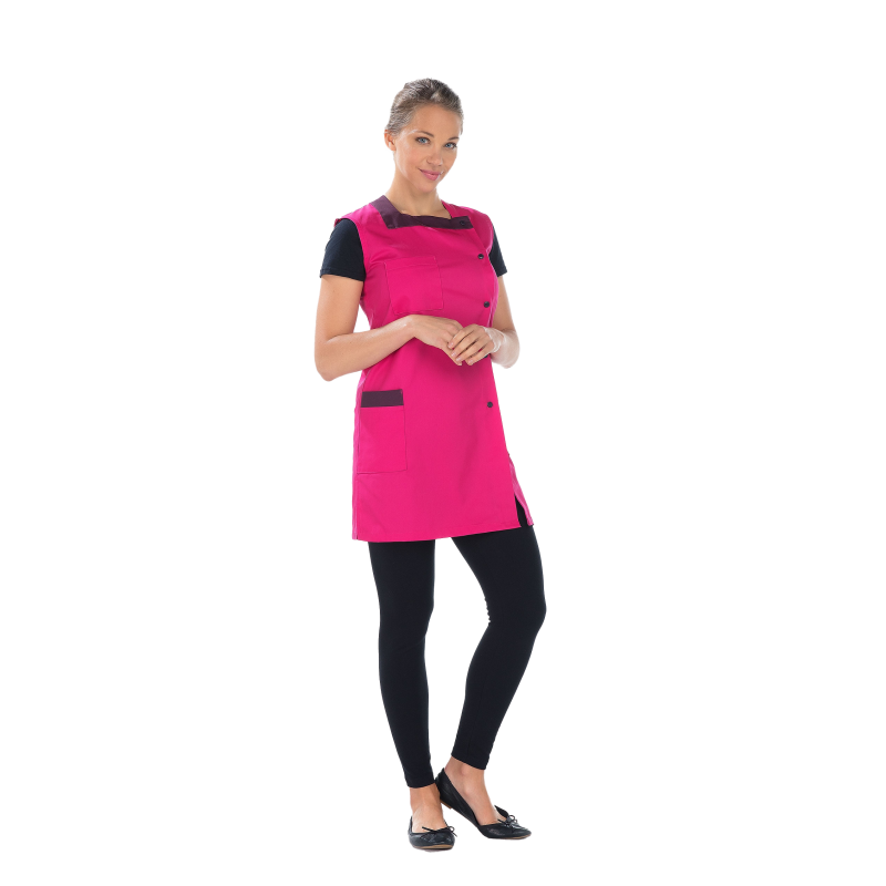 Blouse de travail sans manches REMI Jade Rhodamine/Iris. Vu de face