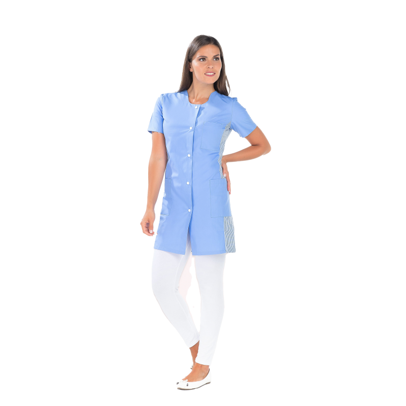 Blouse de travail femme REMI Elise 2190 Bleu ciel/rayé bleu. Vu de face