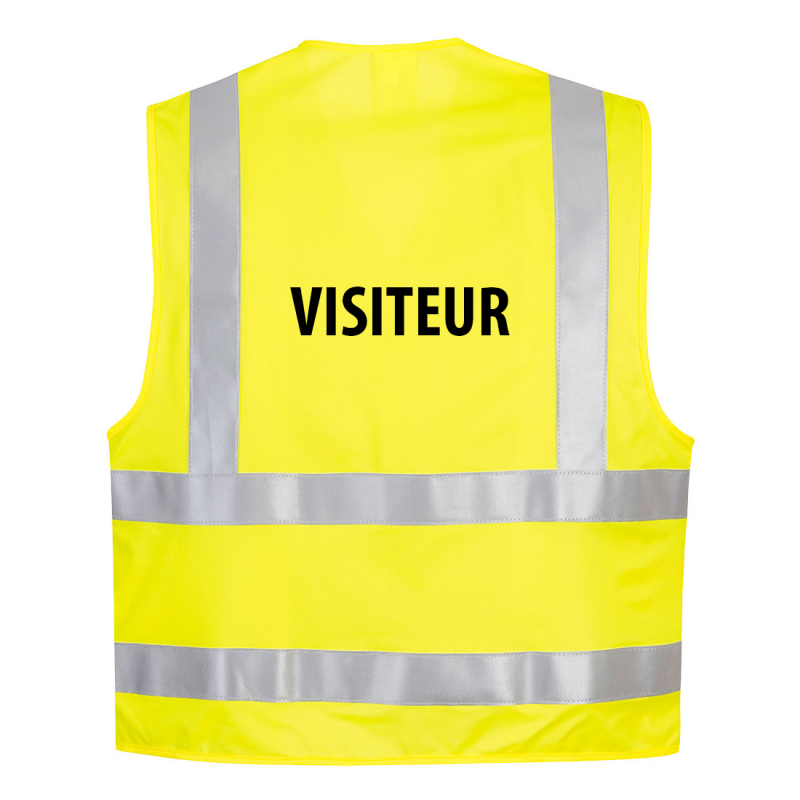 Gilet de sécurité Atex et haute visibilité Jaune fluo avec sérigraphie VISITEUR. Vu de dos