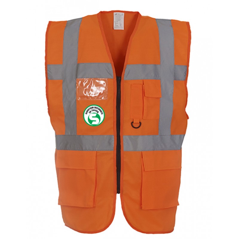Gilet de sécurité haute visibilité S.S.T PORTWEST S476 Orange fluo. Vu de face