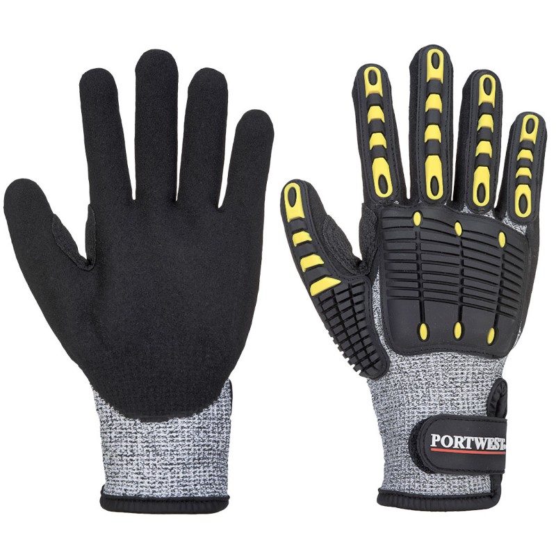 Gants anti-impacts et anti-coupures en nitrile PORTWEST A722 Gris/noir