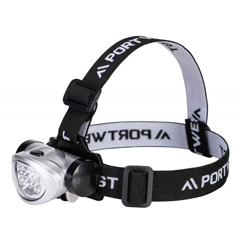 Lampe frontale multipostions PORTWEST PA50 Argent. Vu de profil