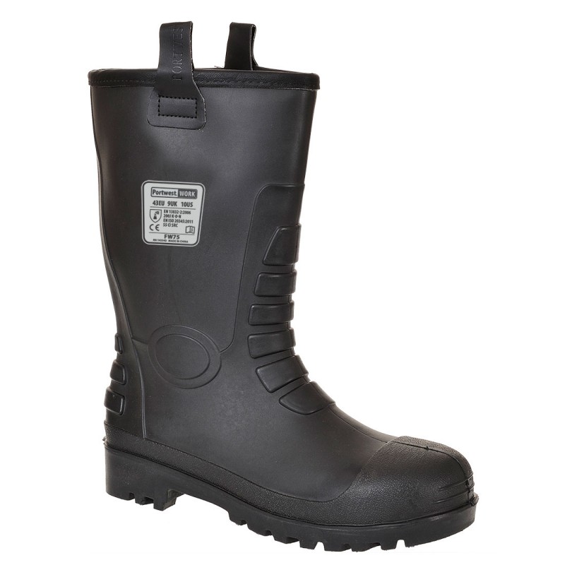 Botte de sécurité antiacide, fourrée, S5 PORTWEST FW75 Noir. Vu de profil