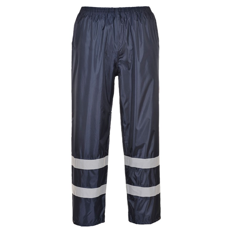 Pantalon de pluie, haute visibilité Portwest F441 Marine. Vu de face