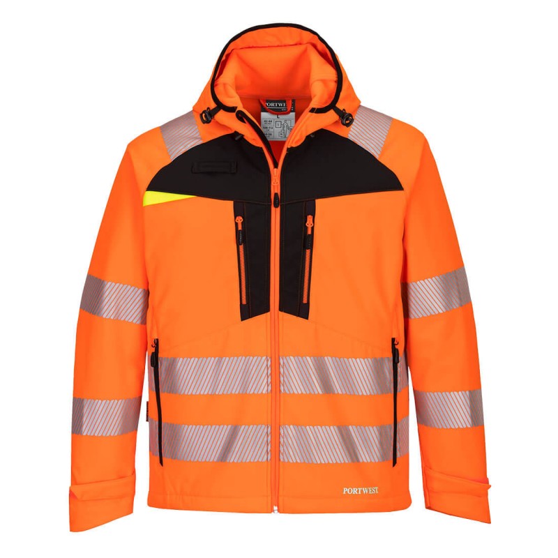 Veste Softshell imperméable et coupe-vent PORTWEST DW475 Orange fluo/noir. Vu de face