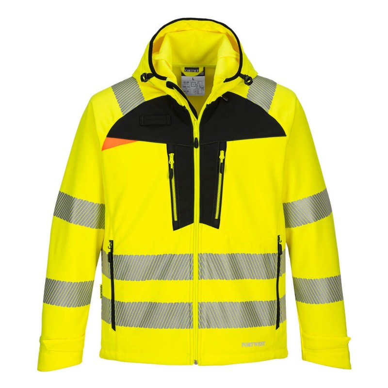 Veste Softshell imperméable et coupe-vent PORTWEST DW475 Orange fluo/noir. Vu de face