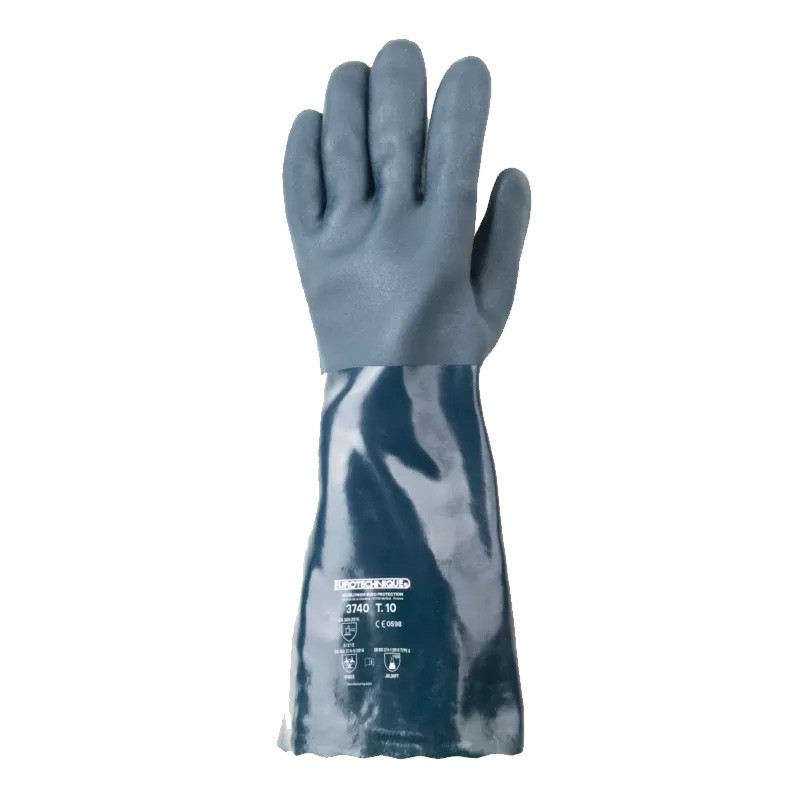 Gants de protection chimie en polymère longueur 40 cm COVERGUARD MO3740 Vert. Vu dos de la main