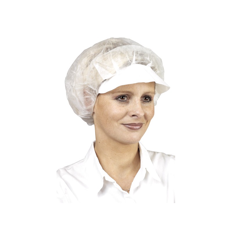 Charlotte jetable élastique à visière Blanc - Boîte de 100 COVERGUARD 45640 Blanc. Vu de face