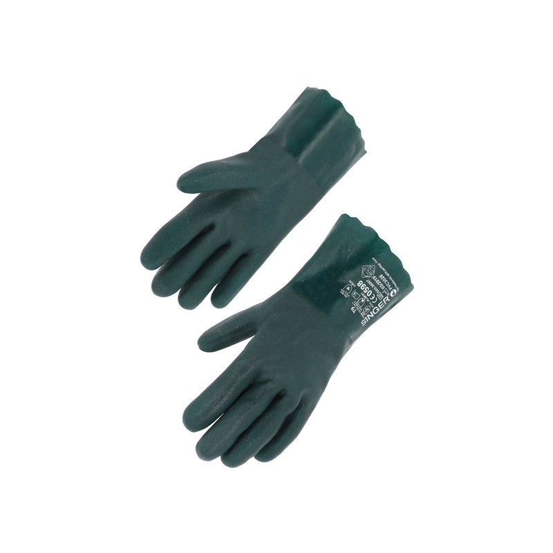 Gants de protection chimie en polymère de 27 cm SINGER SAFETY - PVC3028 Vert