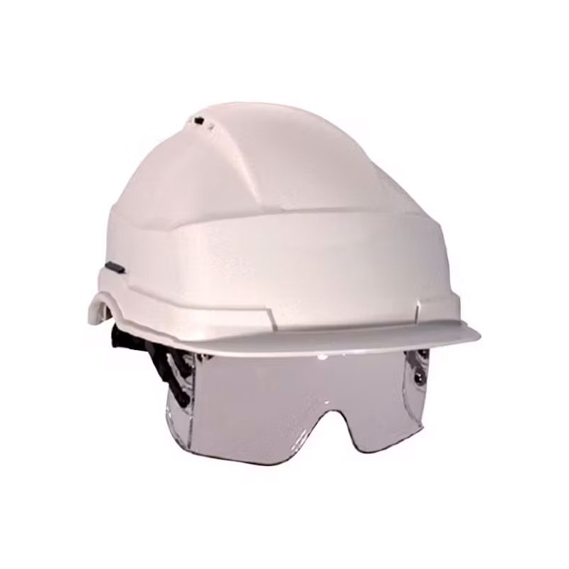 Casque IRIS2 + Lunette/masque intégrée sous visière AUBOUEIX Blanc. Vu de profil