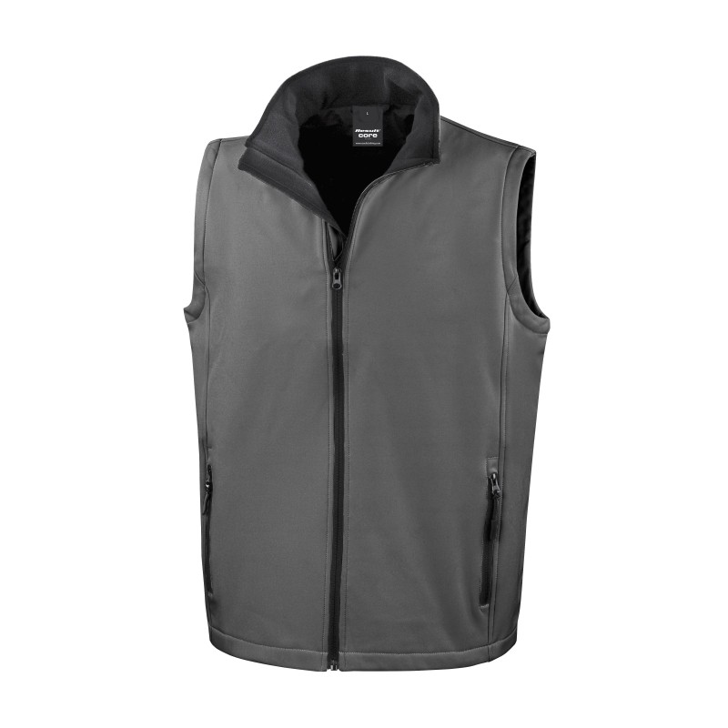 Bodywarmer softshell tient chaud + imperméable Gris/noir. Vu de face