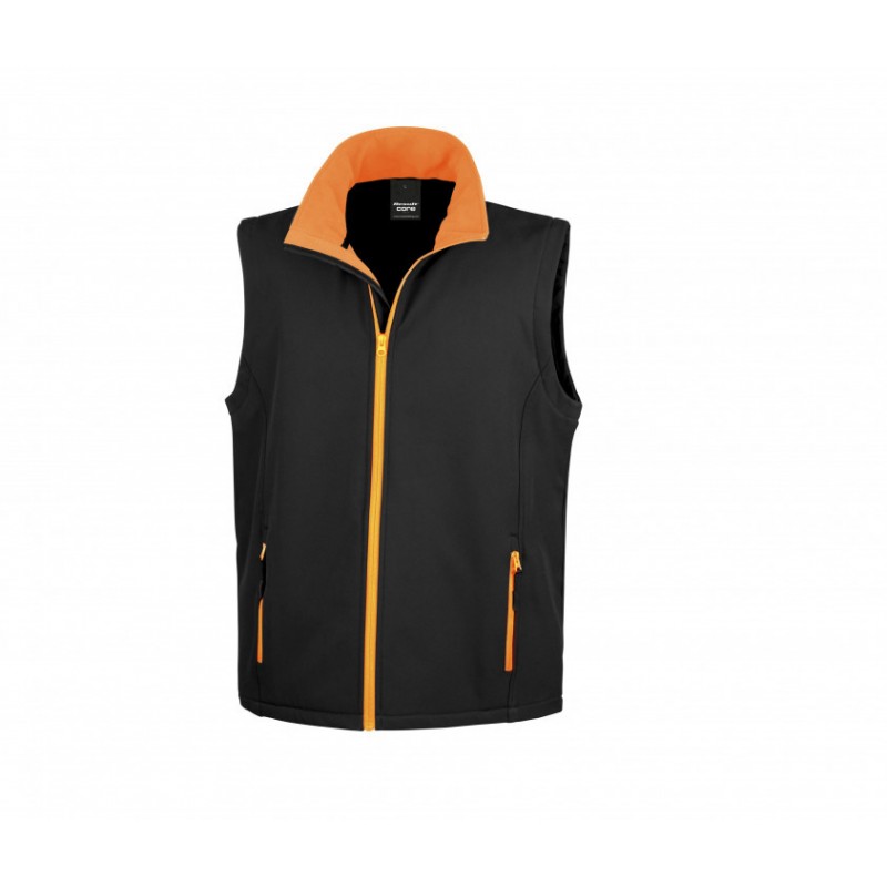 Bodywarmer softshell tient chaud + imperméable Noir/orange. Vu de face