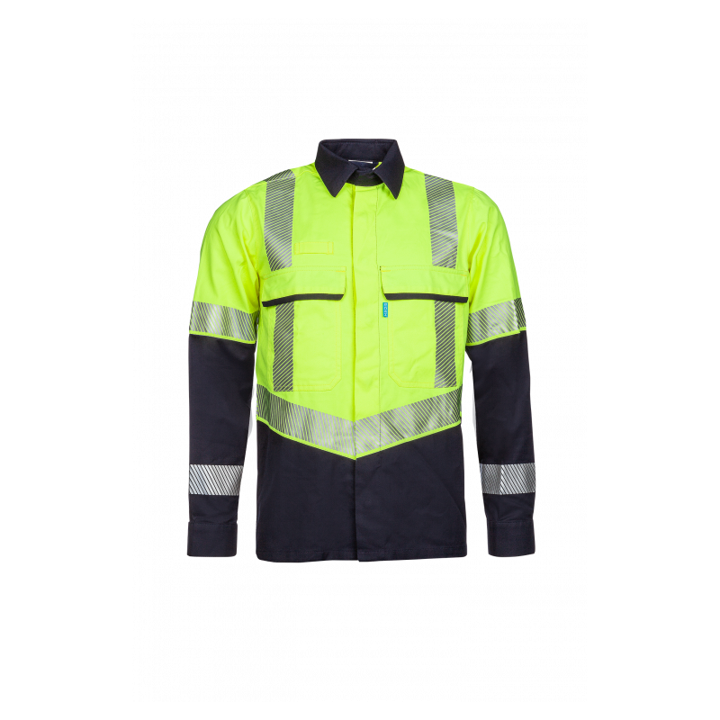 Chemise multirisques et haute visibilité SIOEN - COLNE Jaune fluo/marine. Vu de face