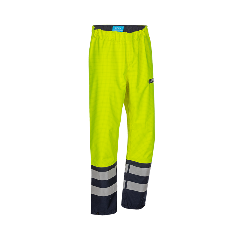 Pantalon de pluie haute visibilité et Atex SIOEN - HOVI Jaune fluo/marine. Vu de profil