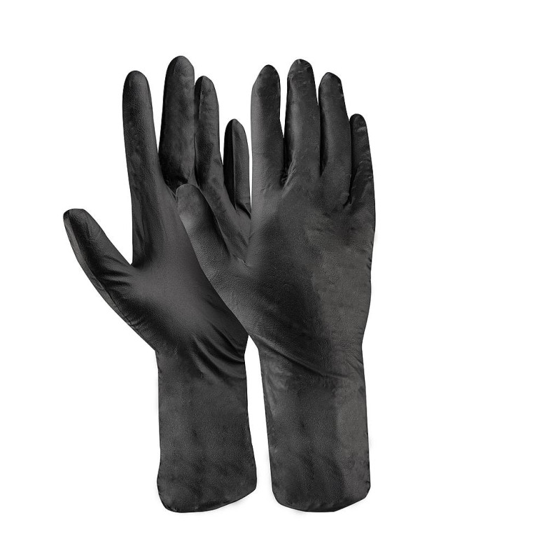 Gants jetables en nitrile, protection contre les produits chimiques ACTIVE GEAR - D3630 Noir. Vu dos et paume de main