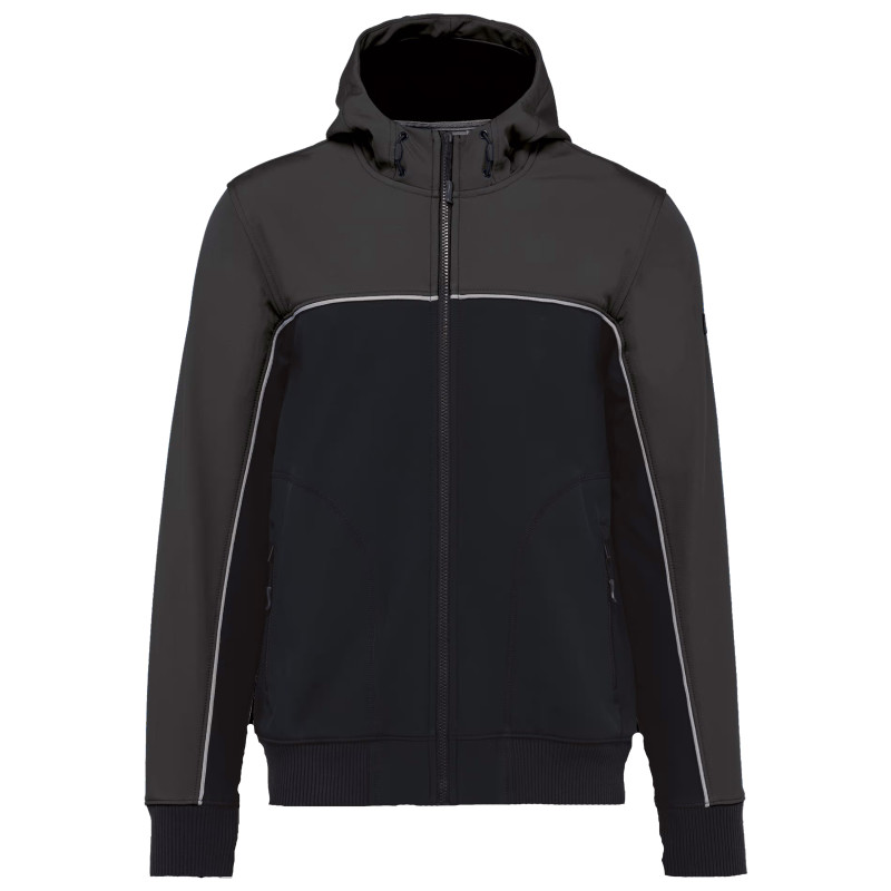 Veste softshell 3 couches, imperméabilité et tient au chaud WK DESIGNED TO WORK - WK450 Noir/gris foncé. Vu de face