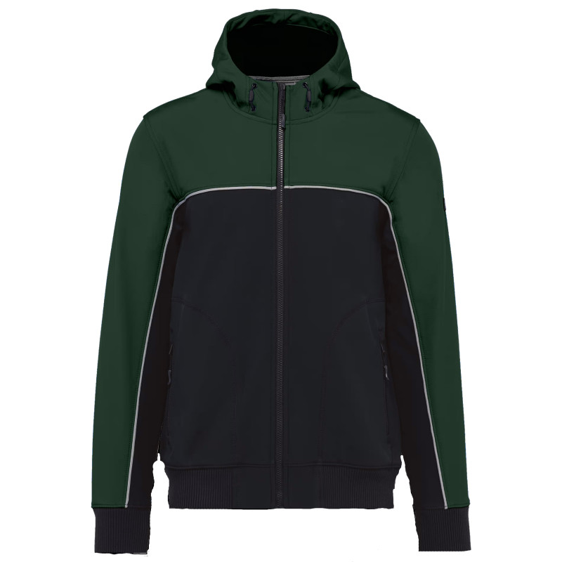 Veste softshell 3 couches, imperméabilité et tient au chaud WK DESIGNED TO WORK - WK450 Noir/vert. Vu de face
