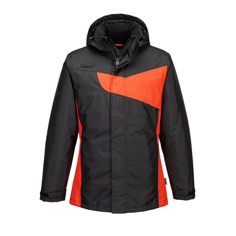 Parka d'hiver imperméable et protège contre le froid PORTWEST - PW260 Noir/rouge. Vu de face