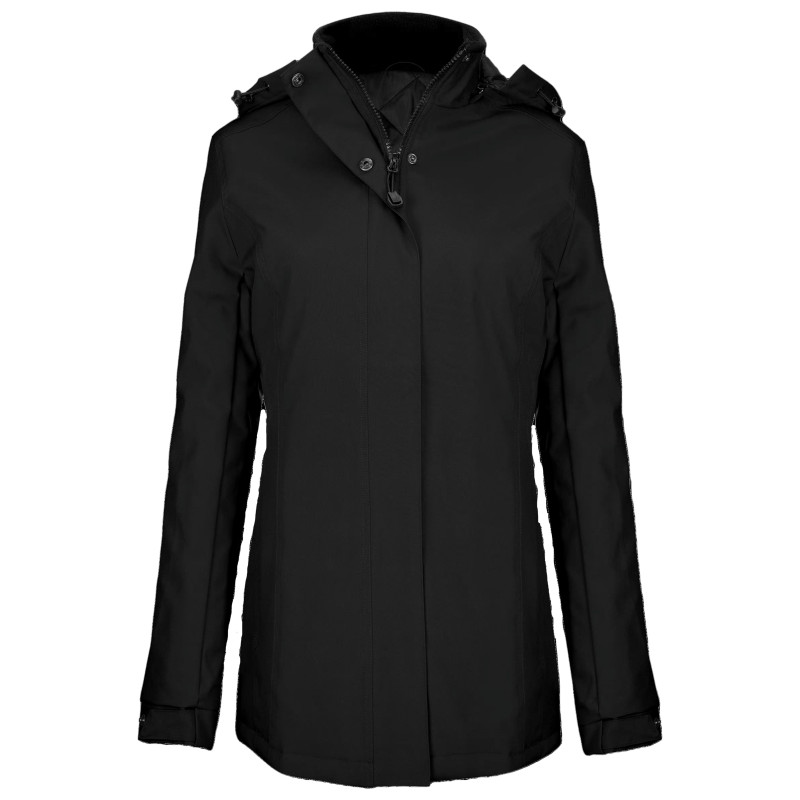 Parka pour femmes en polyester avec doublure matelassée Noir. Vu de face