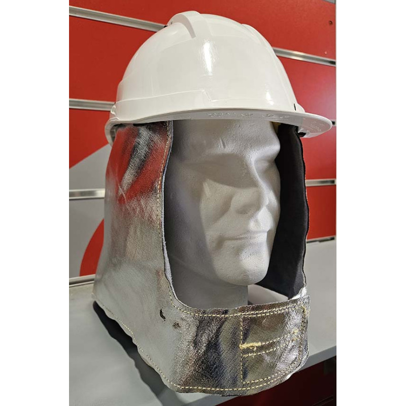 Protège-nuque cuir + aluminisé avec mentonnière pour casque de chantier PEAUCEROS Gris