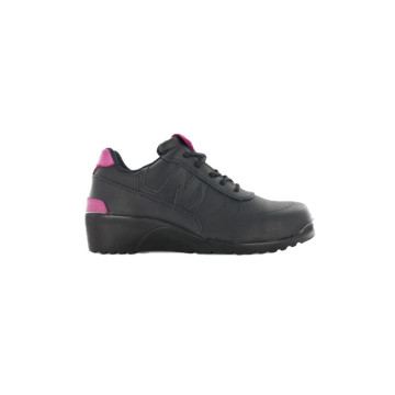 Chaussures de travail femme en cuir S3 SRC Nordways - JENNY Noir/Rose. Vu de côté