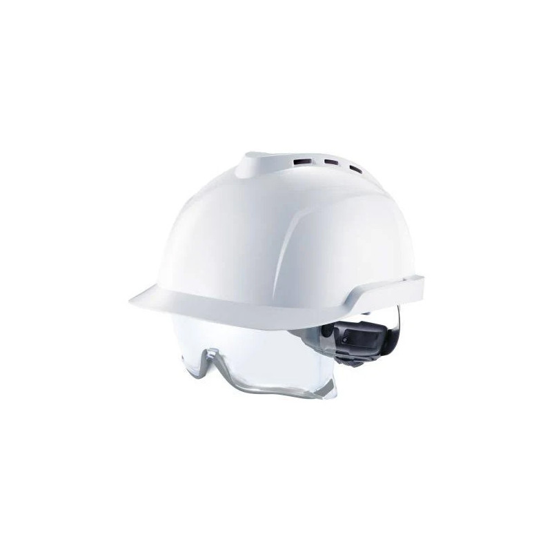Casque de sécurité ventilé avec sur-lunettes intégrées MSA - V-GARD 930 Blanc. Vu de profil