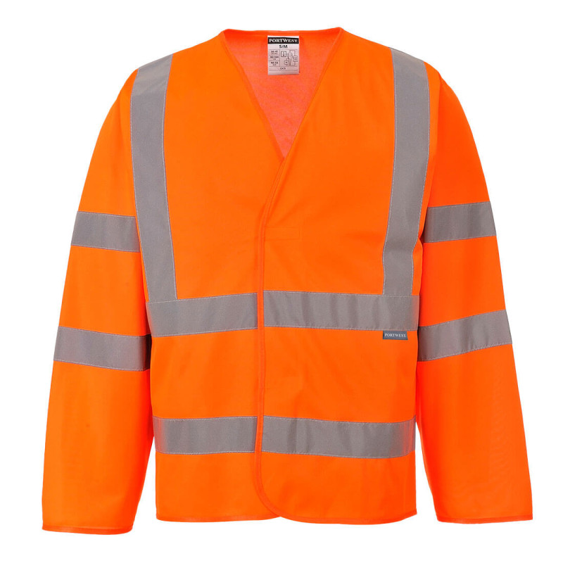 Gilet léger à manches longues haute visibilité PORTWEST C473 Orange fluo. Vu de face