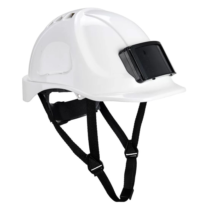 Casque qui comporte un porte-badge intégré Portwest PB55 Blanc. Vu de profil