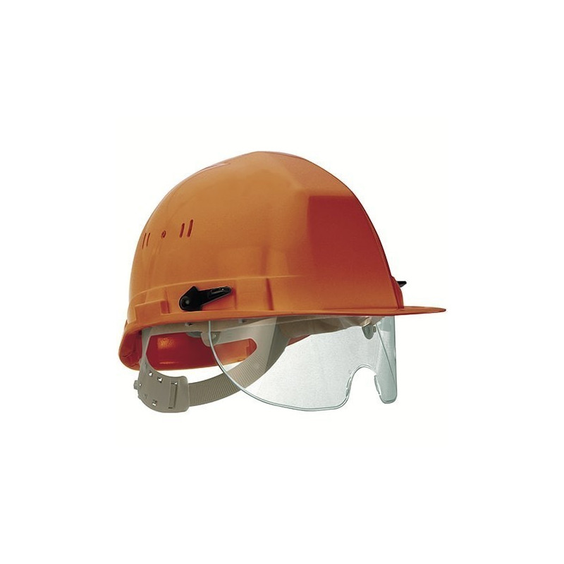 Casque de chantier coiffe en polyéthylène + Lunettes intégrées Orange