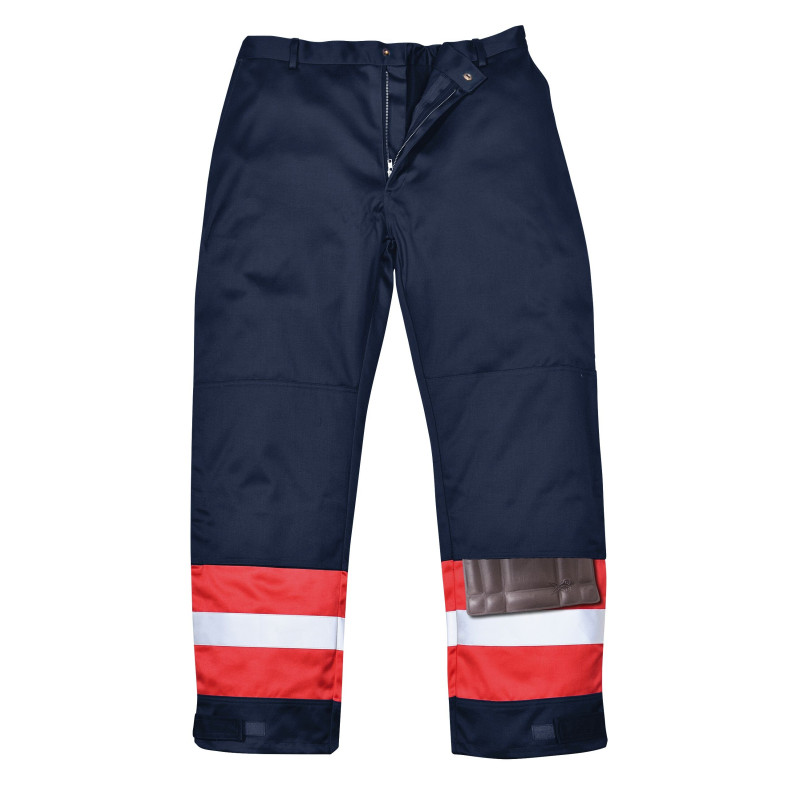 Pantalon anti-feu et antistatique avec bandes rétro ATEX Portwest FR56 Marine/Rouge EN11612 - EN1149-5