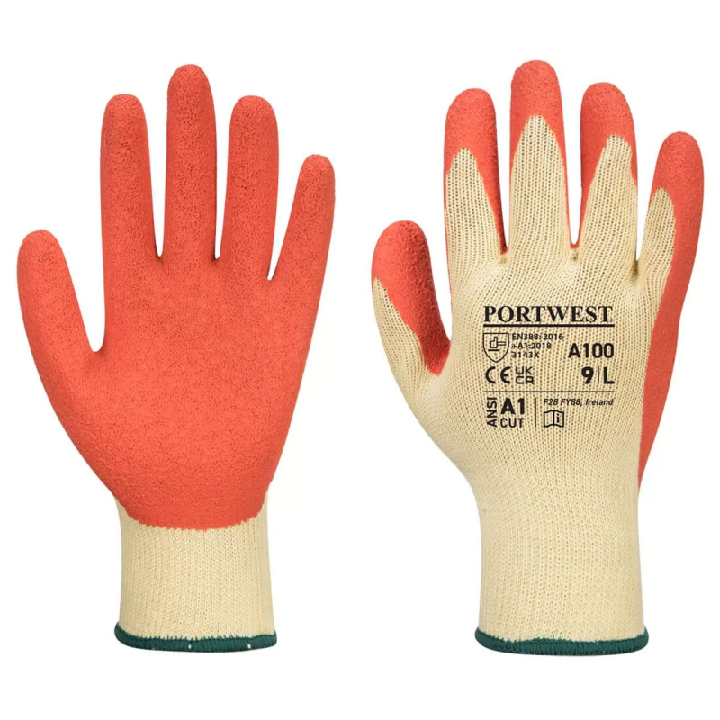 Gants GRIP enduit Latex - excellente adhérence coloris Orange