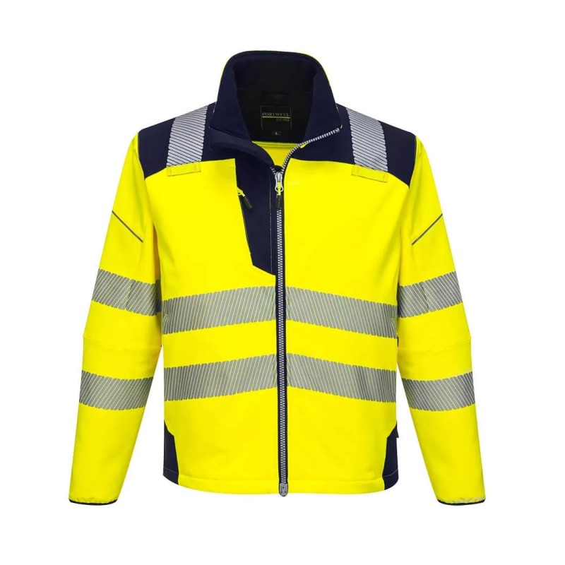 Veste softshell Portwest T402 Haute visibilité, imperméable Jaune fluo / Marine. Vu de face