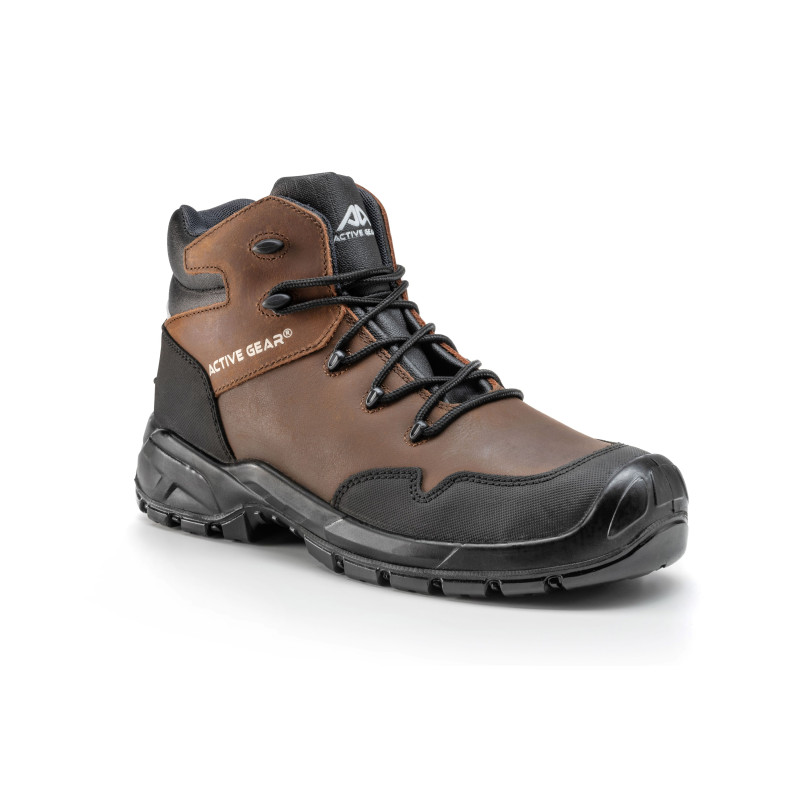 Chaussure de sécurité montante en cuir pleine fleur hydrofuge S3 SRC 0% métal ACTIVE GEAR - High Brown Marron