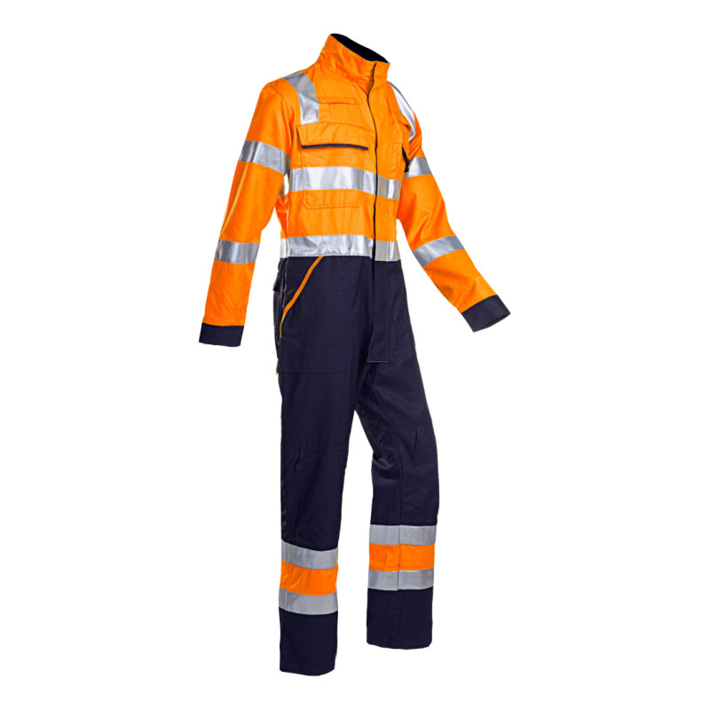 Combinaison Atex avec protection ARC, haute visibilité SIOEN - Mornant Orange fluo/marine. Vu de face
