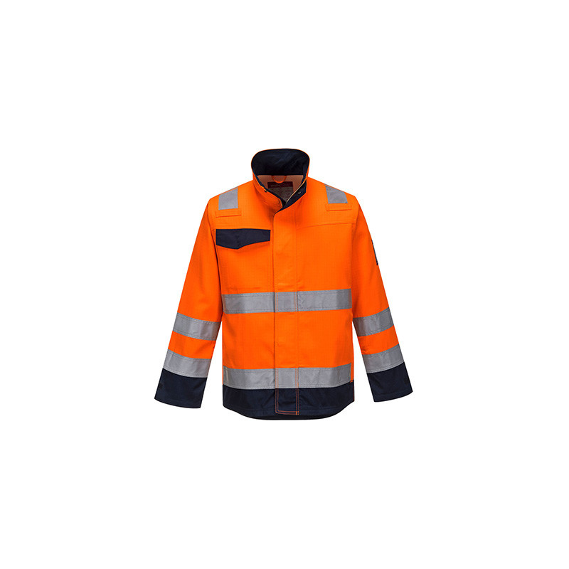 Veste atex multirisques PORTWEST MV35 Orange fluo/marine. Vu de face