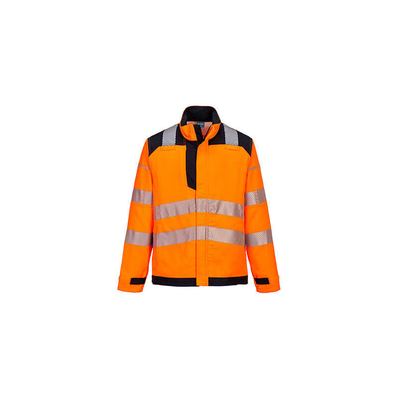 Veste de travail Atex et haute visibilité PORTWEST FR722 Orange fluo/noir. Vu de face