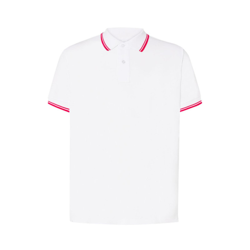 Polo manches courtes JHK JK205 – Coton 210g blanc liseré rouge | Polo professionnel résistant et confortable