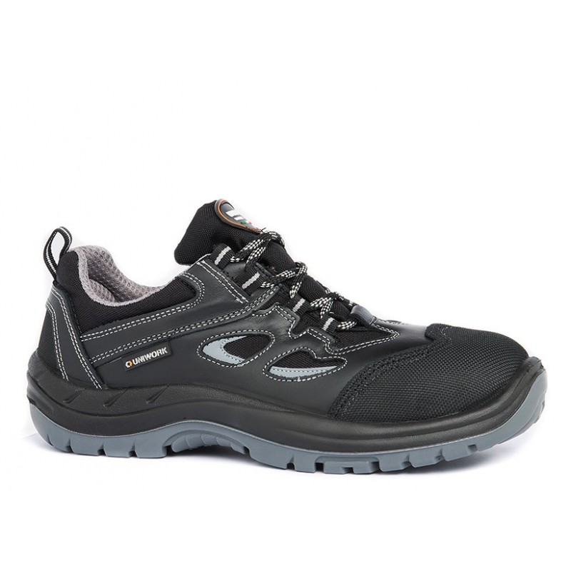 Chaussure de sécurité basse en cuir, S3 SRC, Uniwork ALPI Noir. Vu de côté
