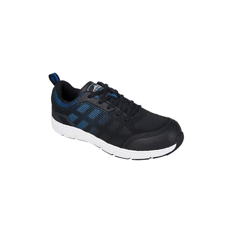 Basket de sécurité S1P SRC Portwest FT15 Noir/Bleu. Vu de profil