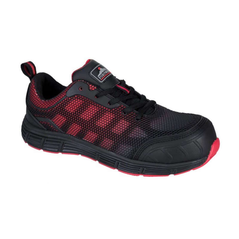 Basket de travail légère non métallique, S1P SRC, Portwest FT35 Noir/Rouge. Vu de profil