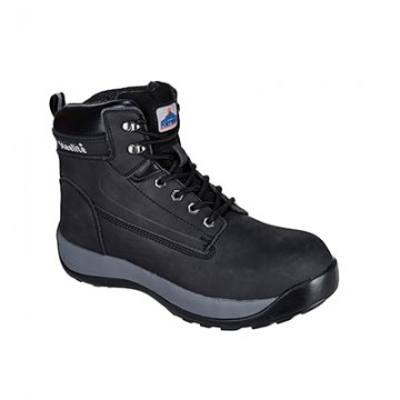 Chaussure de sécurité haute en cuir nubuck étanche, S3 HRO, Portwest FW32 Noir. Vu de profil