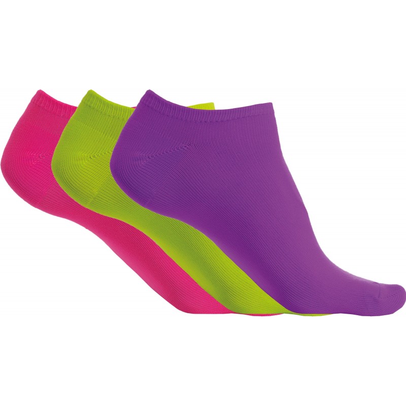 Pack de 3 paires, Socquettes microfibres violet/vert/rose