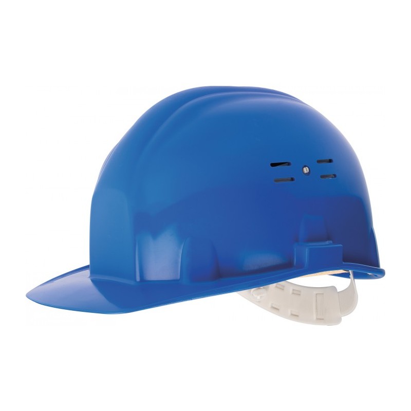 Casque de chantier avec aération COVERGUARD MO65100 Bleu. Vu de profil