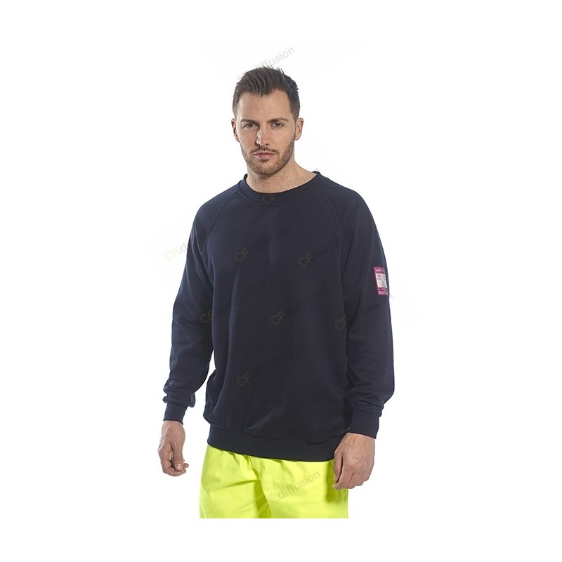 Sweatshirt anti-feu et antistatique Portwest FR12 Marine. Vu de face porté