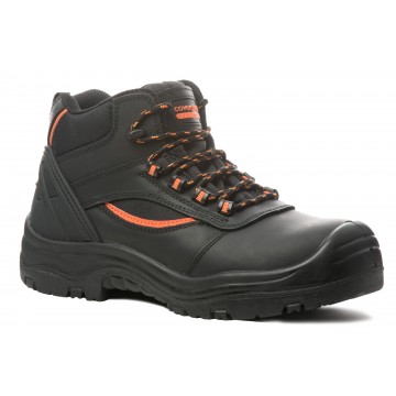Chaussure de sécurité montante 0% métal S3 SRC Coverguard PEARL Noir/Orange. Vu de profil