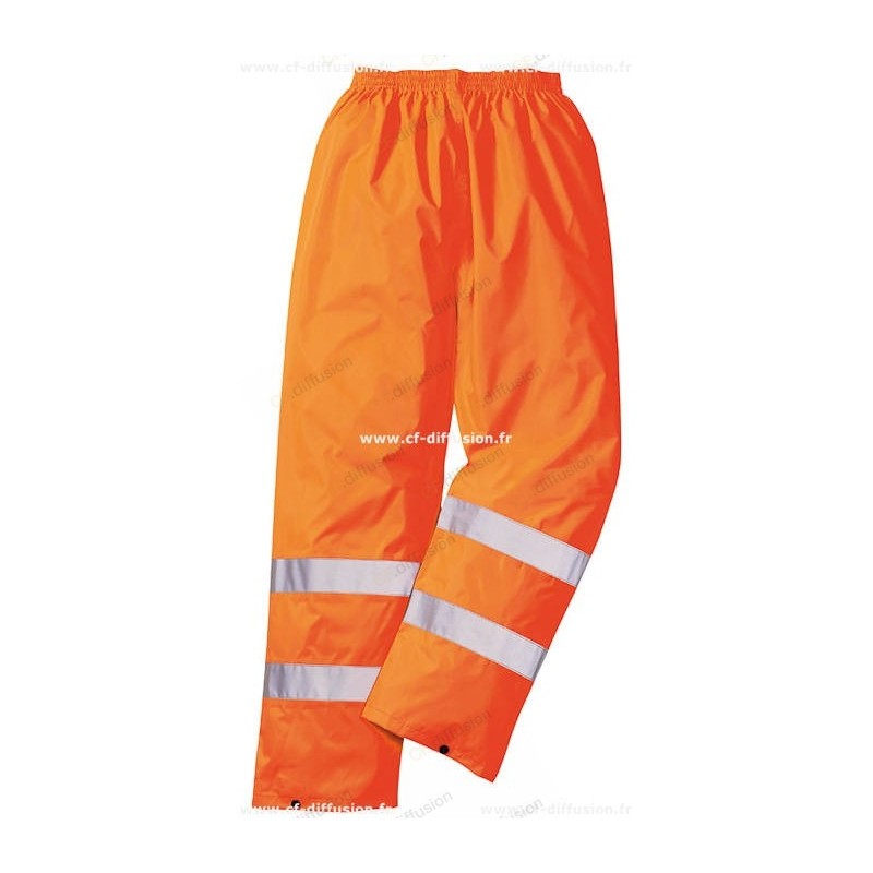 Pantalon Portwest H441 HI-VIS imperméable Haute Visibilité Orange Fluo. Vu de face