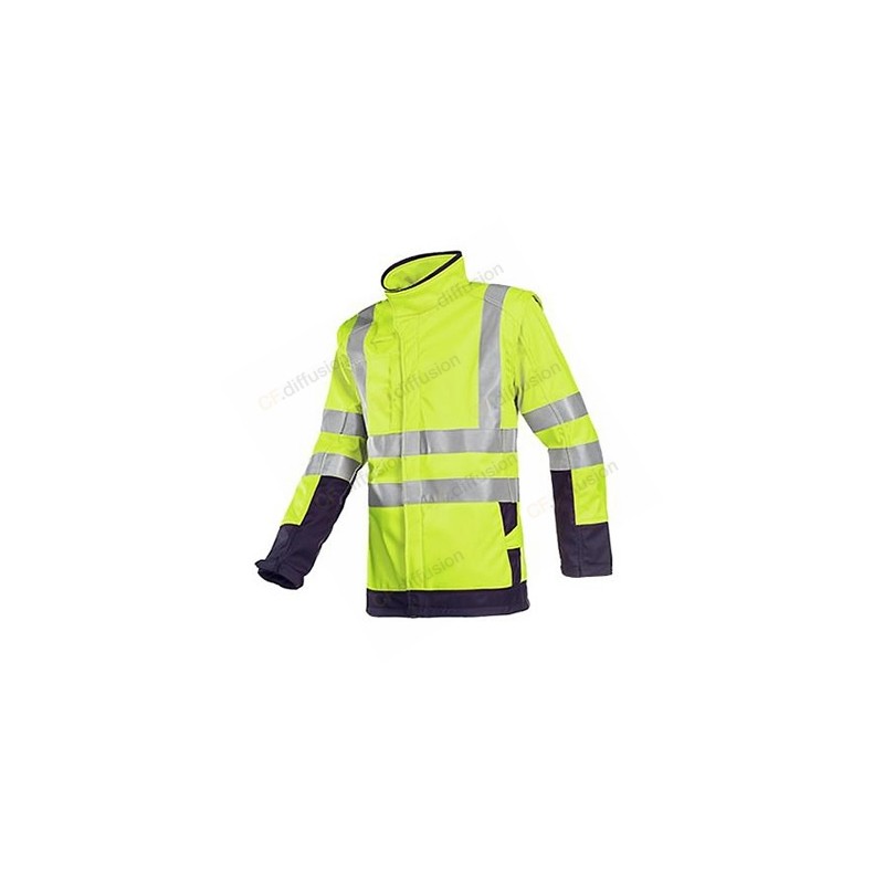 Softshell multirisques SIOEN 9643A2TV4 Jaune fluo/Marine. Vu de face