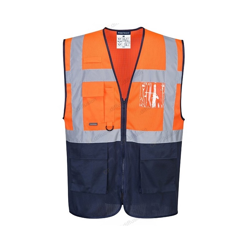 Gilet de sécurité à fermeture bicolore orange et jaune fluo